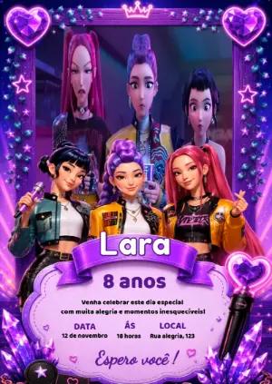 Convite Animado de Aniversário Guerreiras do K-Pop para Editar