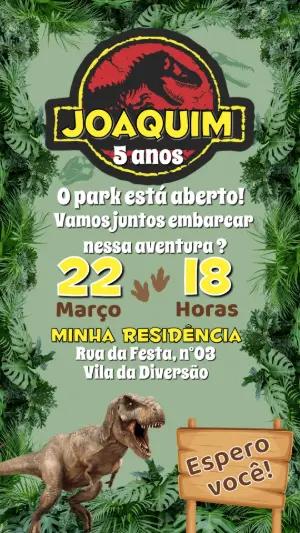 Convite Digital Aniversário Tema Dinossauro Editável