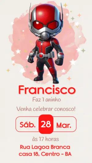 Convite de Aniversário Homem-Formiga Fofo para Editar