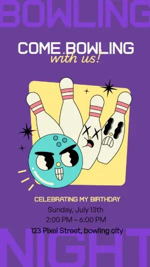 Fun Bowling Birthday Invitation | Editable Cartoon Template