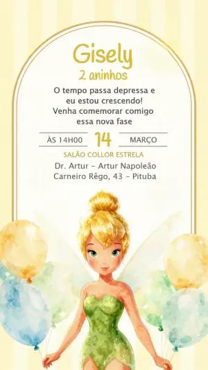 Convite de Aniversário Sininho Aquarela para Editar