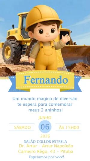 Convite de Aniversário Infantil Tema Construtor Editável