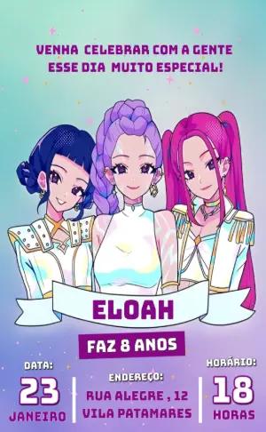 Convite Aniversário Guerreiras Kpop para Editar Online