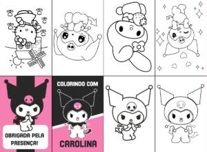 Mini Livro de Colorir Kuromi Editável para Aniversário