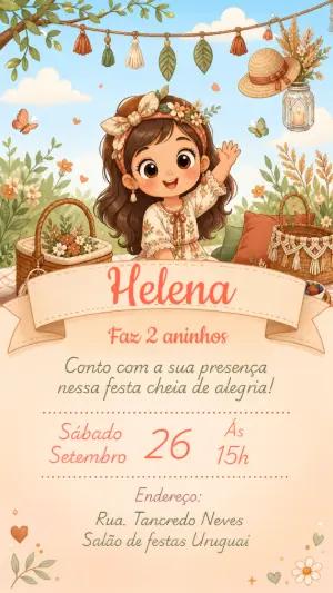 Convite Aniversário Menina Piquenique Boho Editável