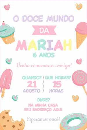 Convite Aniversário Confeitaria com Doces para Editar Online