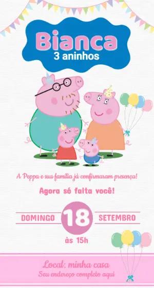 Convite de Aniversário Peppa Pig Colorido para Editar