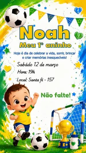 Convite de Aniversário Infantil Futebol Brasil para Editar