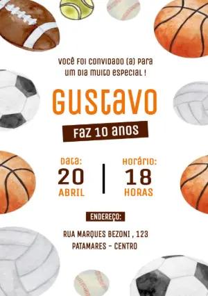 Convite de Aniversário Esportes Aquarela para Editar