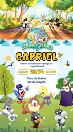 Convite Animado Aniversário Baby Looney Tunes para Editar Online