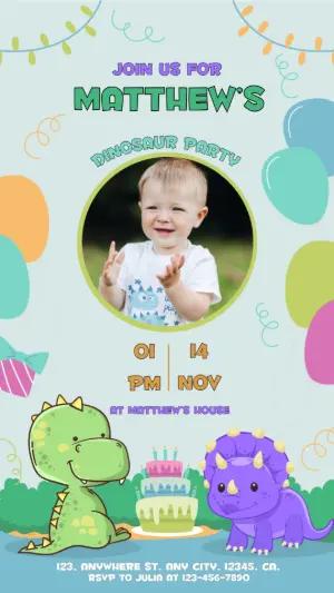 Dinosaur Birthday Invitation with Photo to Edit Online