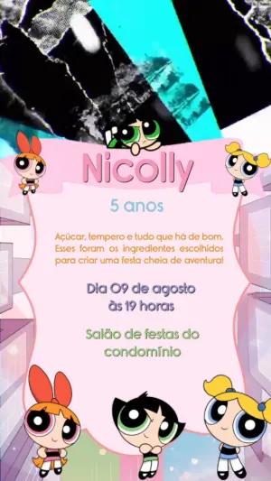 Convite Animado Aniversário Super Poderosas para Editar Online