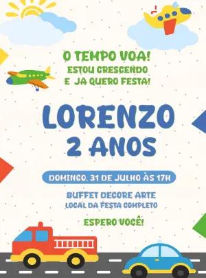 Convite Aniversário Meios de Transporte para Editar Online