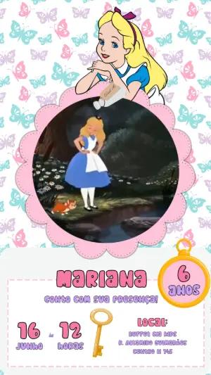 Convite Animado Aniversário Alice no País das Maravilhas para Editar