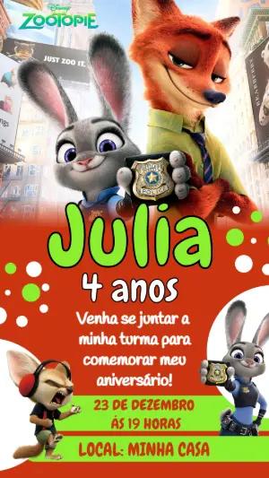 Convite de Aniversário Zootopia para Editar