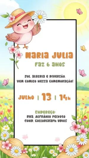 Convite Aniversário Verão com Passarinho para Editar Online