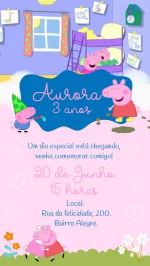 Convite Animado Aniversário Peppa Pig para Editar Online