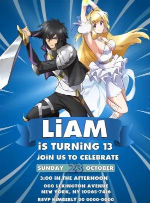 Anime Cautious Hero Birthday Invitation Editable Template
