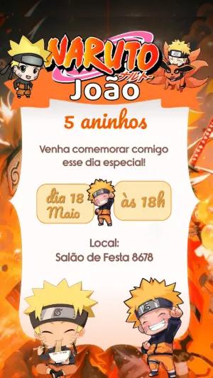 Convite de Aniversário Naruto Infantil para Editar 