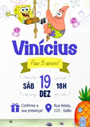 Convite de Aniversário Bob Esponja e Patrick para Editar Online