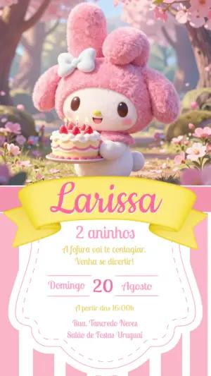 Convite de Aniversário My Melody Rosa 3D Editável