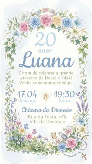 Convite de Aniversário Floral Aquarela Delicado Editável