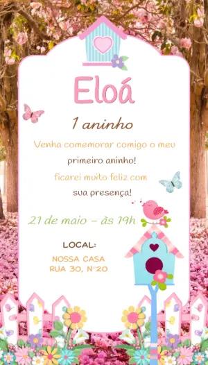 Convite Editável Aniversário Jardim dos Passarinhos