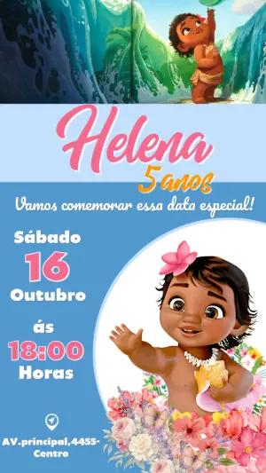 Convite de Aniversário Moana Baby | Modelo Digital Editável