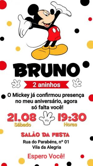 Convite de Aniversário Mickey Mouse Editável para Festa Infantil