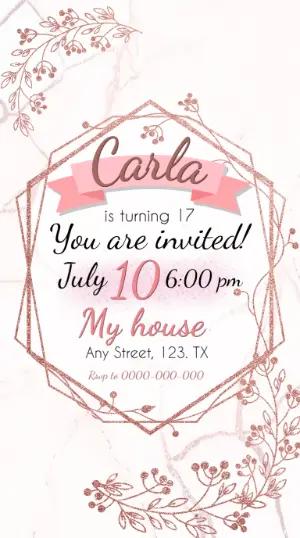 Rose Gold Marble Birthday Invitation | Editable Digital Template
