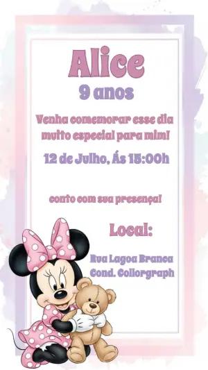 Convite de Aniversário Minnie Mouse Rosa para Editar Online