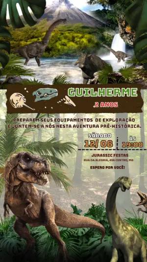 Convite Animado Aniversário Dinossauro Jurássico para Editar