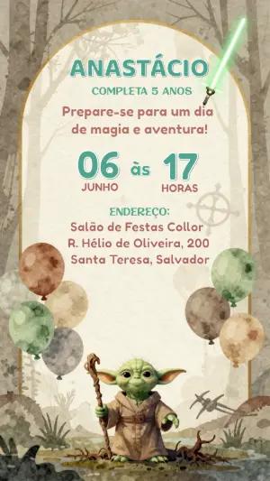 Convite de Aniversário Baby Yoda Aquarela para Editar
