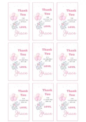 Editable Pink Elephant Thank You Tag Template for Baby Shower