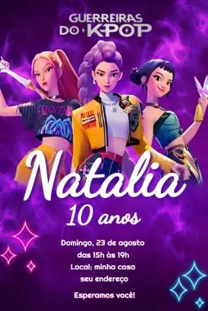 Convite de Aniversário Guerreiras do K-pop Editável