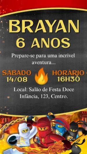Convite de Aniversário Ninjago Aventura Ninja Editável