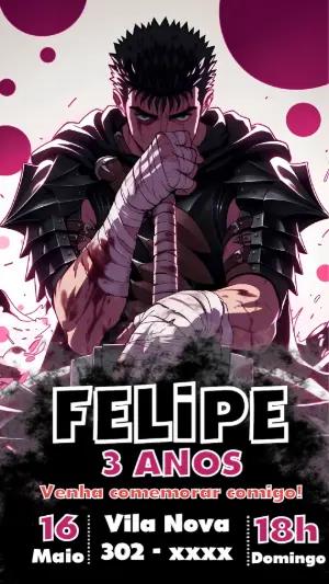 Convite de Aniversário Berserk: Modelo Digital para Editar
