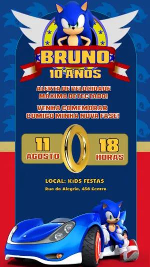 Convite Digital Sonic Aniversário Infantil Modelo Editável