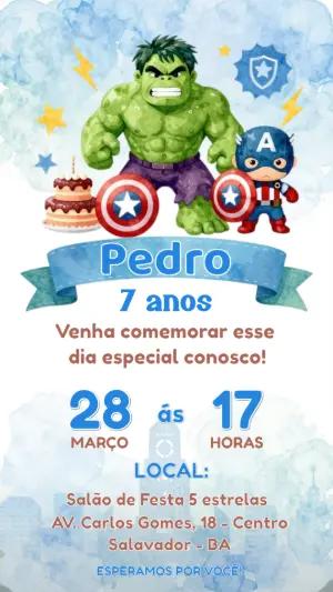 Convite Digital Aniversário Heróis Baby em Aquarela para Editar