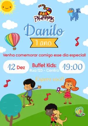 Convite de Aniversário 3 Palavrinhas Colorido para Editar