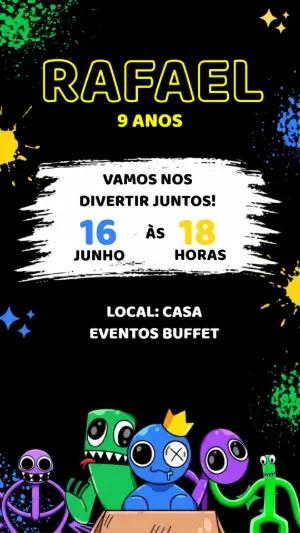 Convite de Aniversário Rainbow Friends Colorido para Editar