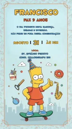 Convite de Aniversário Bart Simpson Divertido para Editar