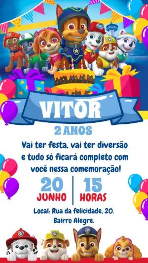 Convite de Aniversário Patrulha Canina para Editar Online