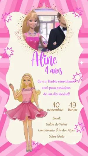 Convite Animado Aniversário Barbie para Editar Online