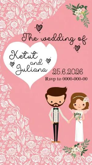 Cute Cartoon Wedding Invitation Editable Template
