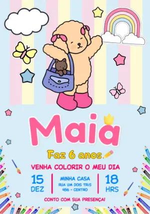 Convite de Aniversário Infantil Bobbie Goods Colorido para Editar