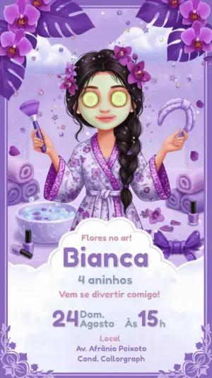 Convite Digital Festa Spa Infantil Roxo para Editar
