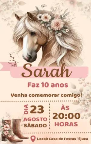 Convite Aniversário Boiadeira com Cavalo Floral para Editar