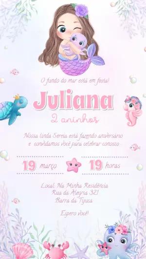 Convite de Aniversário Sereia Fofa em Aquarela para Editar