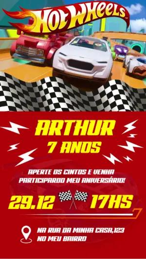 Convite Animado Aniversário Hot Wheels para Editar Online